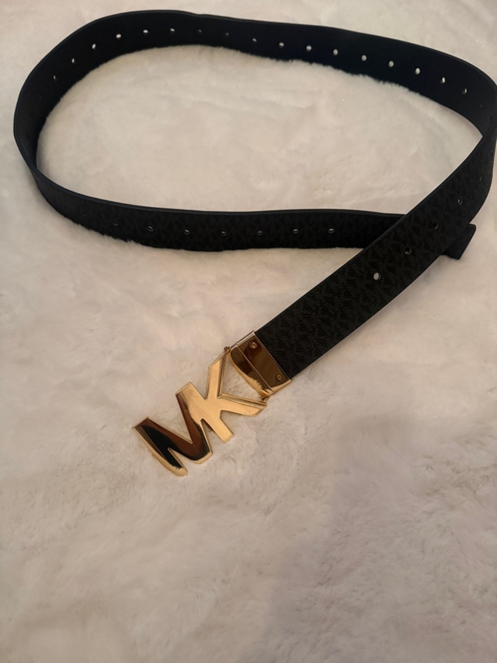 Reversible Michael Kors Black Belt with Gold MK Initial Buckle